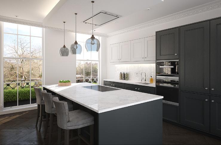 Dark Gray Cabinets with White Quartz Countertops Design by Gordon Duff and Linton